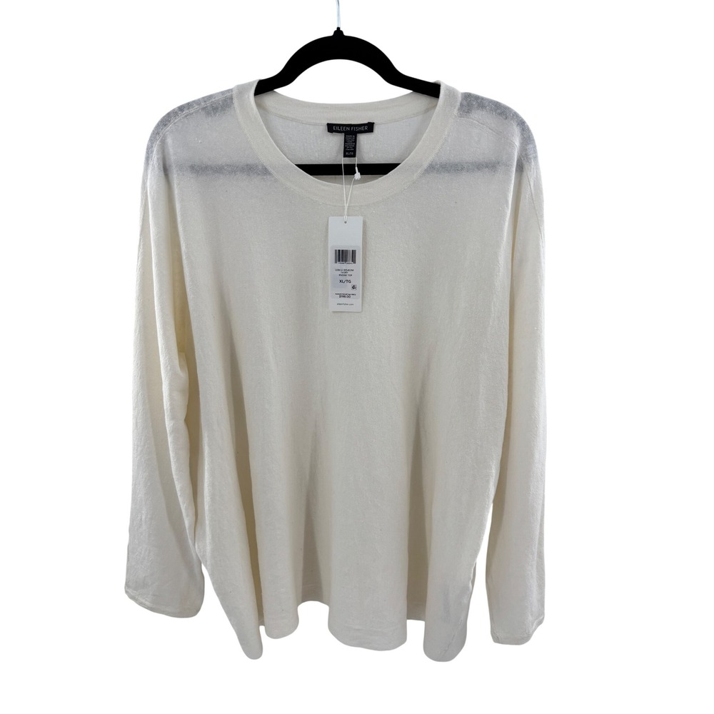 Eileen Fisher XL TG Cream Knit Sweater Long Sleeve Crew Neck Top NWT